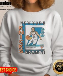 Awesome New York Knicks trading card sweatshirt featuring Jalen Brunson, perfect for fans and collectors.