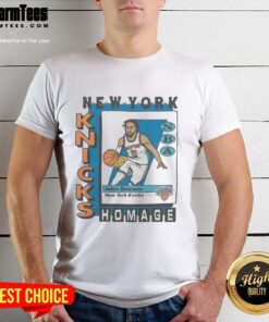 Alt Text: Awesome New York Knicks trading card Jalen Brunson T-shirt showcasing vibrant colors and team logo. Perfect for fans!