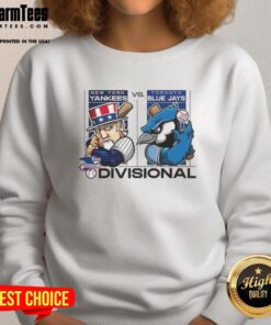 Awesome New York Yankees vs Toronto Blue Jays sweatshirt featuring team mascots for the 2025 American League Division Series.