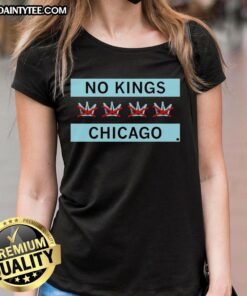 Awesome No Kings Chicago Flag Ladies Tee in vibrant colors, perfect for Chicago fans and stylish casual wear.