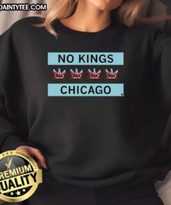 Awesome No Kings Chicago Flag Sweatshirt featuring vibrant colors and a unique design, perfect for stylish Chicago fans.