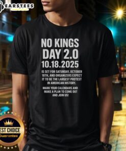 Awesome No Kings Day 2.0 Oct 18th 2025 T-Shirt featuring vibrant graphics and bold text for a unique celebration.