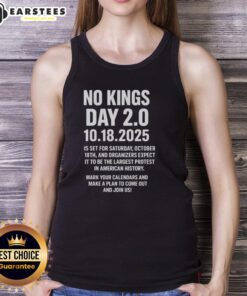 Awesome No Kings Day 2.0 tank top design for October 18th, 2025, featuring bold graphics and vibrant colors.
