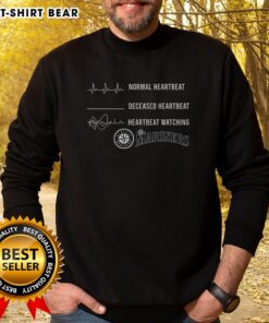 Alt Text: Seattle Mariners sweatshirt featuring awesome normal heartbeat and deceased heartbeat designs, perfect for fans.