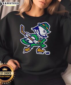 Awesome Notre Dame Fighting Irish hockey leprechaun sweatshirt in green, perfect for fans and chilly game days.