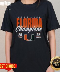 Awesome Miami Hurricanes vs Florida State Seminoles 2025 State Champions score ladies tee, celebrating college football rivalry.