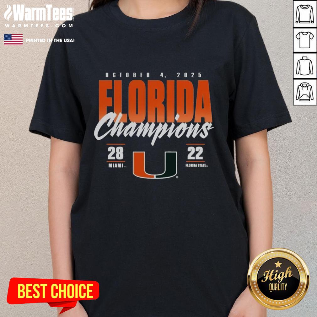 awesome-official-miami-hurricanes-vs-florida-state-seminoles-2025-state-champions-score-ladies-tee Awesome Miami Hurricanes vs Florida State Seminoles 2025 State Champions score ladies tee, celebrating college football rivalry.