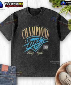 2025 NBA Champions Oklahoma City Thunder Ring Night washed t-shirt featuring team colors and logo.