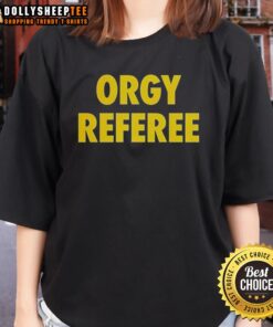 Awesome Orgy Referee Logo on a Ladies Tee, featuring a vibrant design perfect for fans of unique graphic tees.