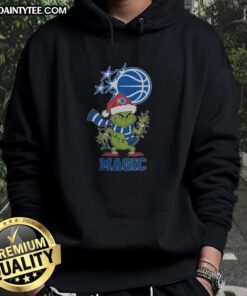 Orlando Magic Christmas Grinch Santa Hat hoodie for holiday 2025, featuring vibrant colors and festive design.