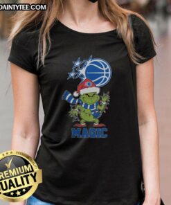 Awesome Orlando Magic Christmas Grinch Santa Hat holiday tee for ladies in vibrant colors, perfect for festive cheer 2025.