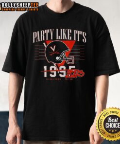 Alt Text: Awesome Party Like It'S 2025 Virginia Cavaliers Football 46-38 Helmet T-Shirt featuring vibrant team colors and design.