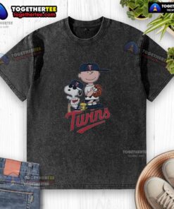 Awesome Peanuts characters on a Minnesota Twins washed t-shirt, perfect for fans and casual wear.