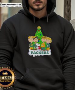 Alt Text: Awesome Peanuts characters on a Green Bay Packers Christmas hoodie, perfect for holiday sports fans.