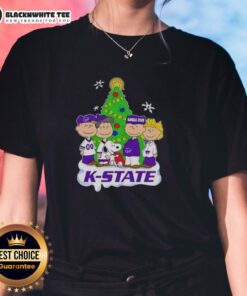 Awesome Peanuts characters Kansas State Wildcats Christmas ladies tee design featuring festive graphics and vibrant colors.