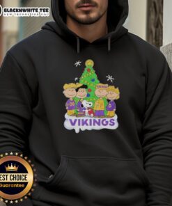 Alt Text: Awesome Peanuts characters X Minnesota Vikings Christmas hoodie featuring festive designs and vibrant colors.