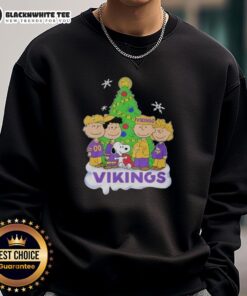 Awesome Peanuts characters X Minnesota Vikings Christmas sweatshirt featuring festive designs and team spirit.