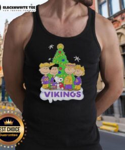 Awesome Peanuts characters X Minnesota Vikings Christmas tank top featuring festive designs for holiday fans.