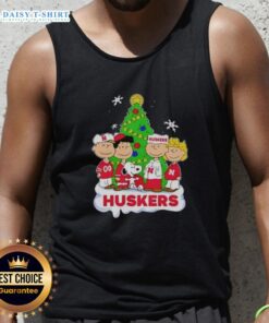 Awesome Peanuts characters Christmas tank top featuring Nebraska Cornhuskers design, perfect for holiday festivities.