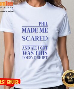 Funny ladies' tee featuring 'Awesome Phil Made Me Gay' slogan, perfect for pride events and LGBTQ+ fashion.