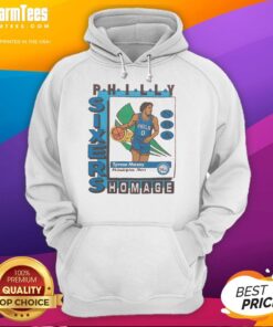 Awesome Philadelphia 76ers trading card featuring Tyrese Maxey hoodie, showcasing team spirit and player pride.