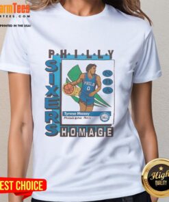 Awesome Philadelphia 76ers Trading Card featuring Tyrese Maxey on a stylish ladies tee, perfect for fans and collectors.