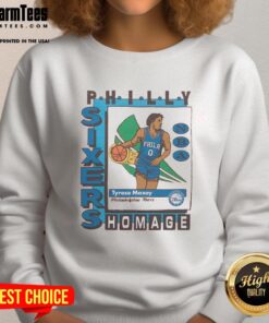 Awesome Philadelphia 76ers trading card sweatshirt featuring Tyrese Maxey, perfect for fans and collectors.