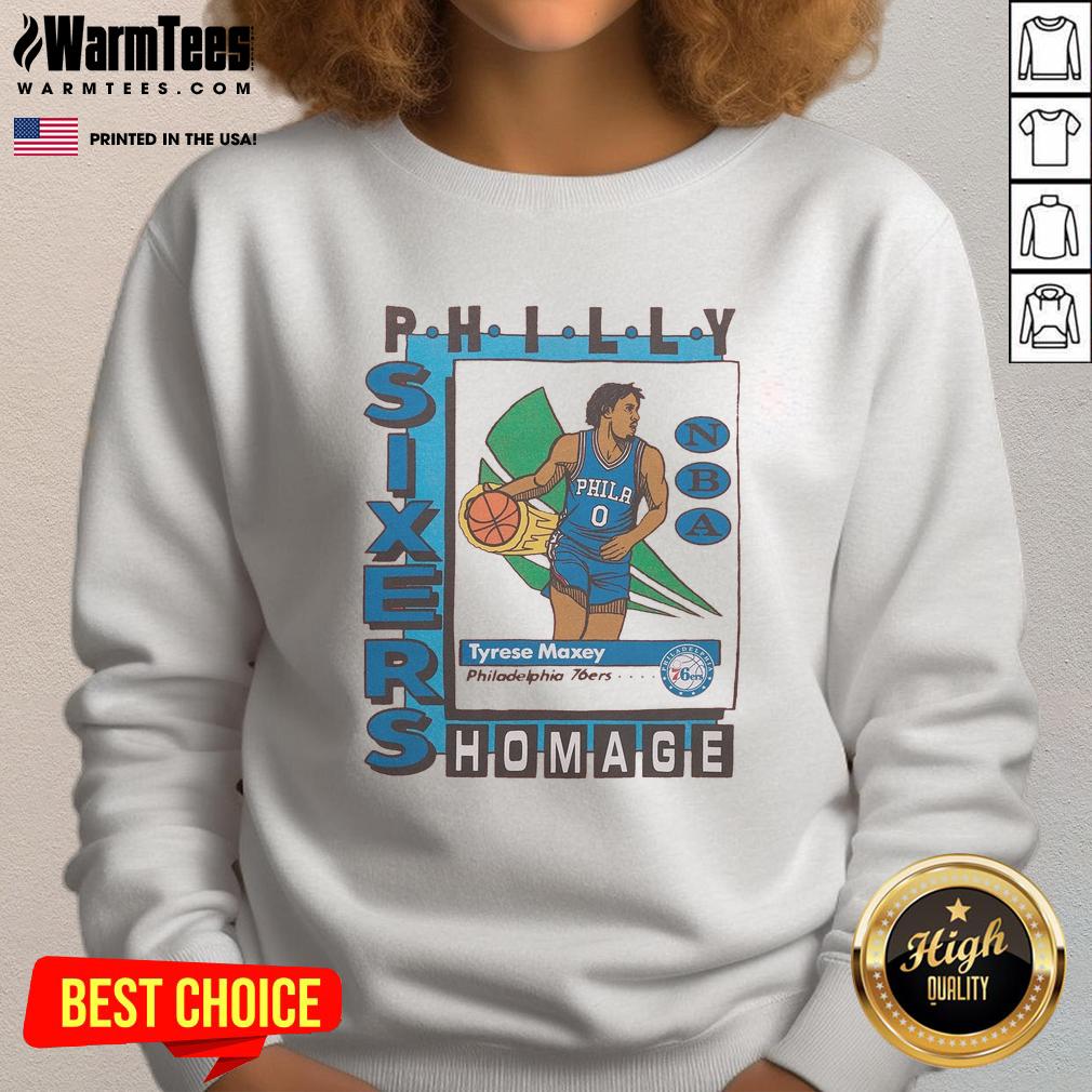 awesome-philadelphia-76ers-trading-card-tyrese-maxey-sweatshirt Awesome Philadelphia 76ers trading card sweatshirt featuring Tyrese Maxey, perfect for fans and collectors.