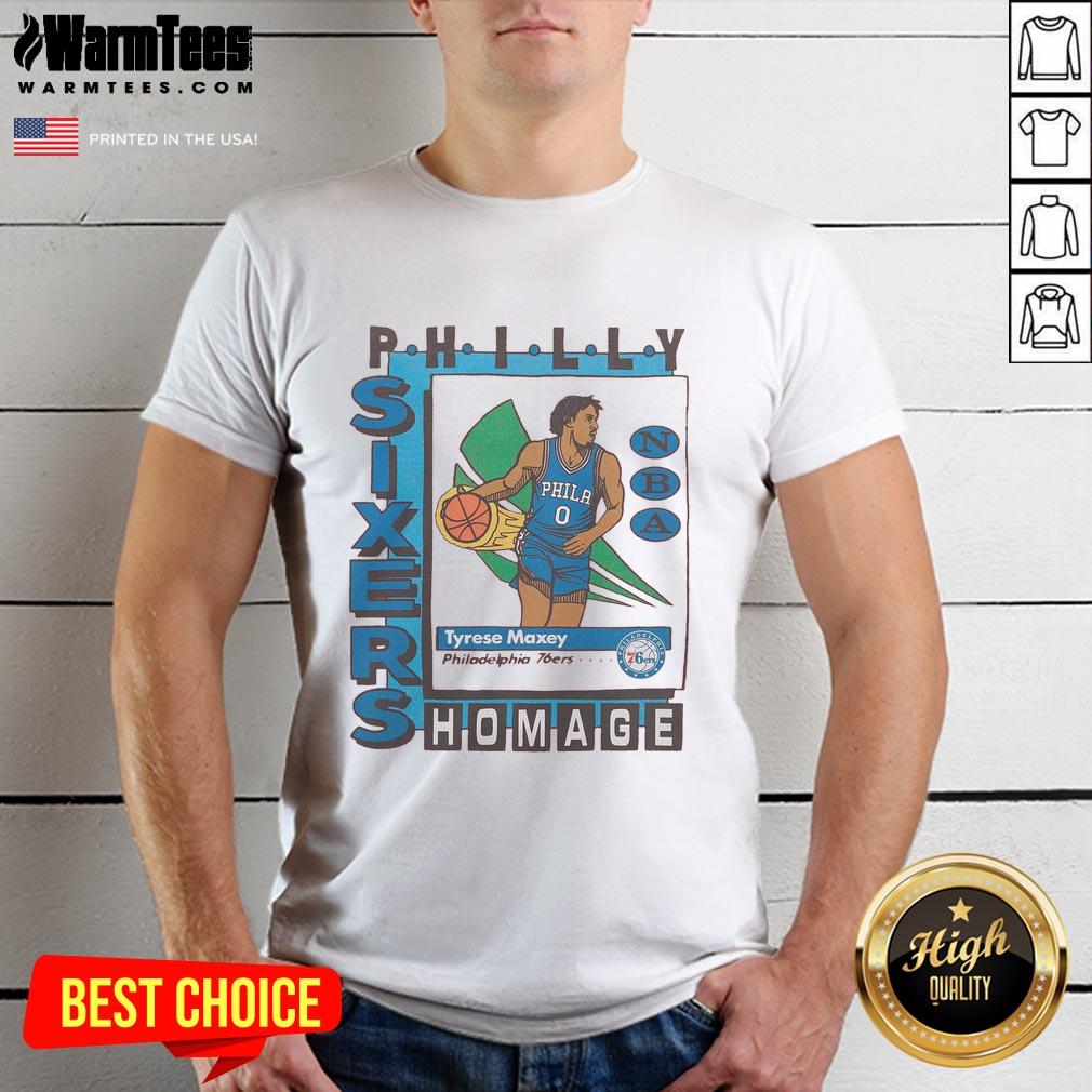 awesome-philadelphia-76ers-trading-card-tyrese-maxey-t-shirt-1 Alt Text: Awesome Philadelphia 76ers trading card design featuring Tyrese Maxey on a stylish T-shirt. Perfect for fans!