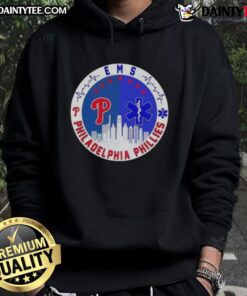 Awesome Philadelphia Phillies Heartbeat EMS City Skyline Hoodie featuring iconic skyline and team logo design.