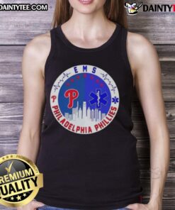 Awesome Philadelphia Phillies Heartbeat EMS City Skyline Tank Top featuring vibrant team colors and iconic city skyline design.