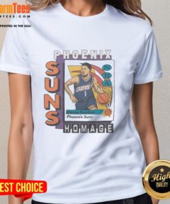 Awesome Phoenix Suns trading card featuring Devin Booker on a stylish ladies tee, perfect for basketball fans.