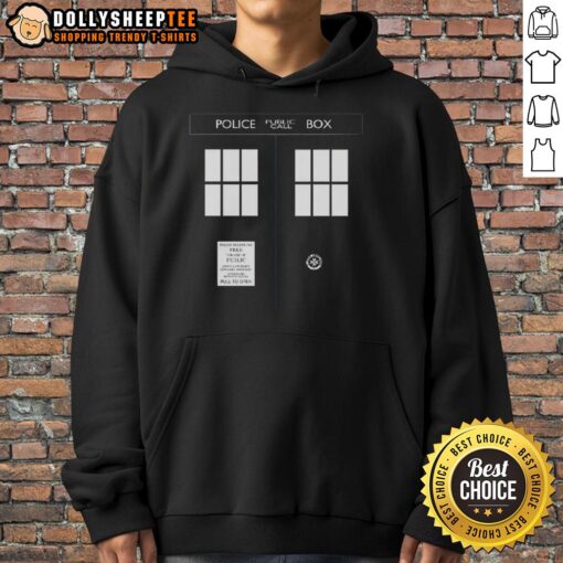 Awesome Police Public Call Box TARDIS hoodie featuring a vibrant blue design, perfect for Doctor Who fans.
