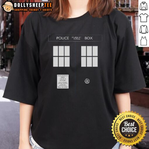 Awesome police public call box TARDIS ladies tee featuring a vibrant design inspired by Doctor Who.