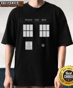 Awesome Police Public Call Box TARDIS T-Shirt featuring iconic blue box design for Doctor Who fans.