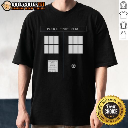 Awesome Police Public Call Box TARDIS T-Shirt featuring iconic blue box design for Doctor Who fans.