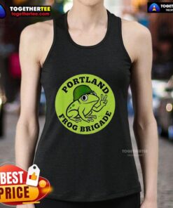Alt Text: Awesome Portland Frog Brigade protest tank top featuring a vibrant frog design, perfect for activism and casual wear.