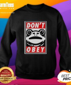 Alt Text: Awesome Portland frog demands that you don't obey sweatshirt design featuring a quirky frog illustration.