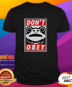 Alt Text: Awesome Portland Frog Demands That You Don't Obey T-Shirt featuring a quirky frog graphic in vibrant colors.