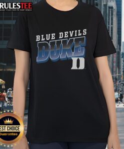 Alt Text: Awesome Premium Duke Blue Devils Polished Ladies Tee featuring vibrant team colors and stylish design.