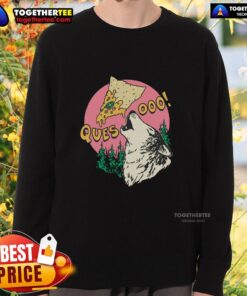 Alt Text: Awesome Queso Lupus Wolf Pizza Sweatshirt featuring a colorful wolf graphic and pizza design, perfect for cozy wear.