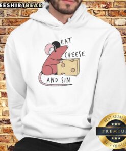 Awesome rat enjoying cheese while wearing a stylish hoodie, showcasing a fun and quirky pet moment.