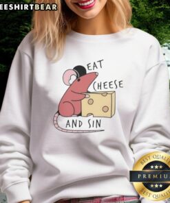 Awesome rat eating cheese in a cozy sweatshirt, showcasing a whimsical and fun design for animal lovers.