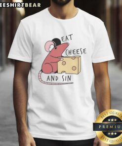 Awesome rat eating cheese on a stylish 'Sin' T-shirt, perfect for fun and quirky fashion enthusiasts.