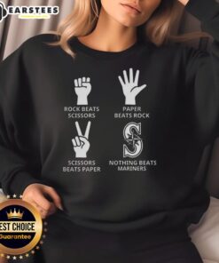 Awesome Rock Beats Scissors Paper Seattle Mariners Sweatshirt featuring fun graphics and bold colors for fans.