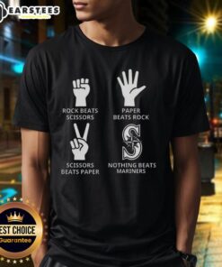 Awesome Seattle Mariners T-Shirt featuring 'Rock Beats Scissors, Paper Beats Rock' graphic design.