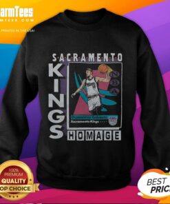 Alt Text: Awesome Sacramento Kings trading card sweatshirt featuring Domantas Sabonis, perfect for fans and collectors.