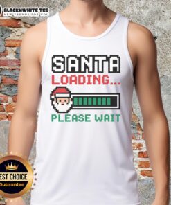 Awesome Santa loading please wait graphic on a pixel tank top, perfect for festive holiday wear.