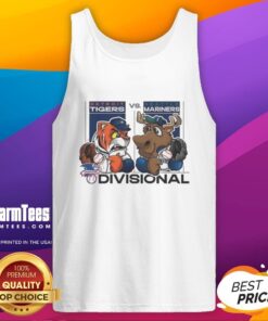 Seattle Mariners vs. Detroit Tigers 2025 ALDS mascot tank top featuring team colors and playful design for fans.