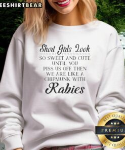 Awesome short girls in a cute sweatshirt showing a playful chipmunk with rabies design, perfect for fun fashion.